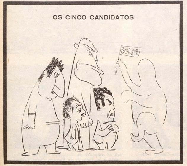   Os cinco candidatos em &nbsp;charge de Appe, &nbsp;revista &quot;O Cruzeiro&quot;   