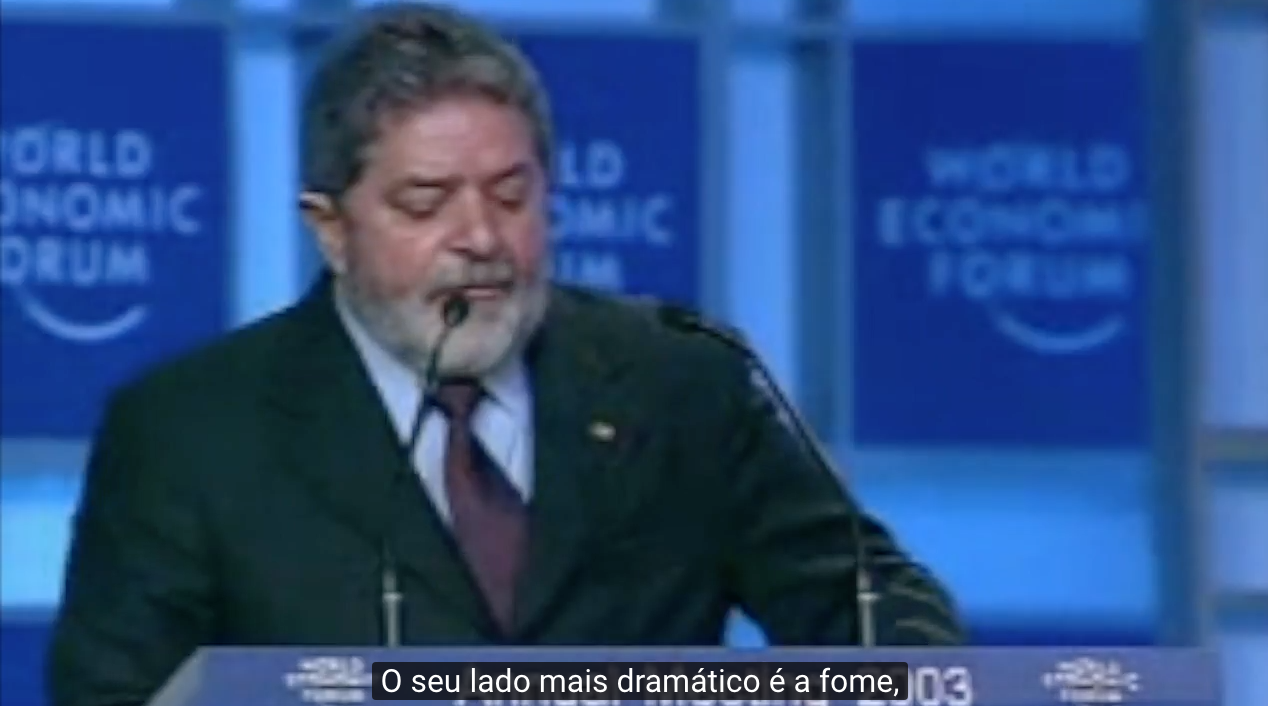  Trecho do discurso de Lula em Davos, no dia seguinte ao F&oacute;rum Social Mundial. Clique em &quot;legendas&quot; para ler a transcri&ccedil;&atilde;o em portugu&ecirc;s