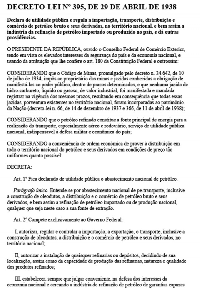   Texto integral  do Decreto-Lei n&ordm; 395, de 29 de abril de&nbsp;1938