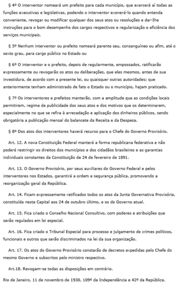   Texto do Decreto n&ordm; 19.389 de 11 de novembro de 1930