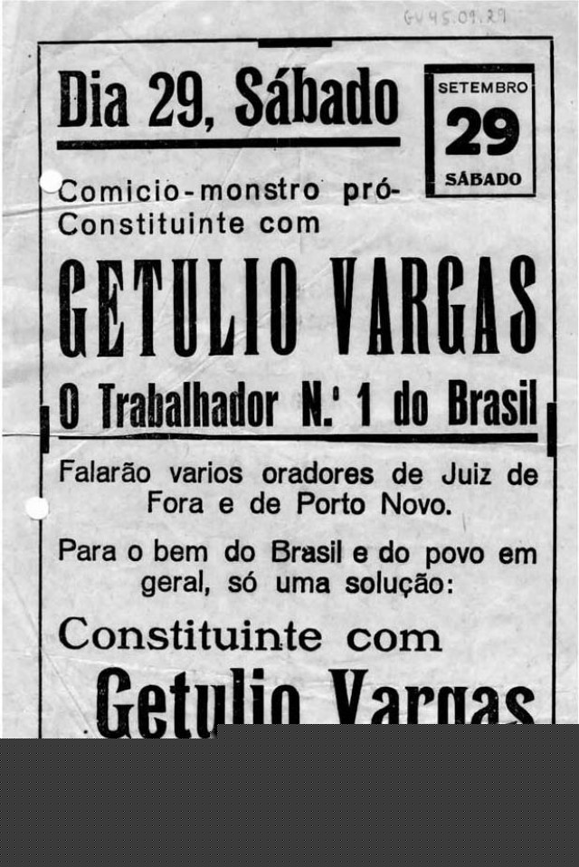   Cartaz convocando  para um dos v&aacute;rios com&iacute;cios queremistas de 1945