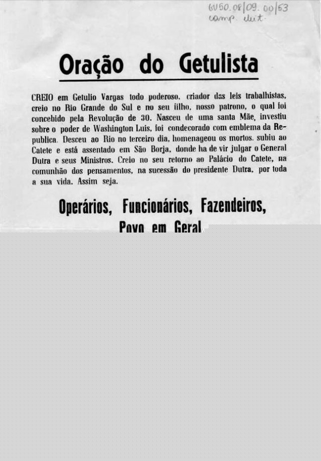   Folheto distribu&iacute;do  durante a campanha presidencial de 1950