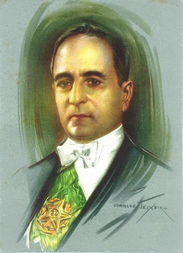   Retrato oficial do presidente Get&uacute;lio&nbsp;Vargas (tela de Oswaldo Teixeira), em&nbsp;cartão-postal distribuído pelo DIP