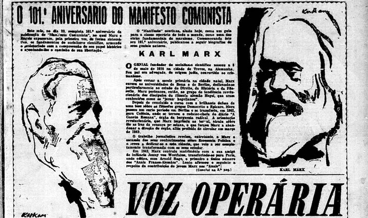  <strong> Capa da primeira edição </strong> do jornal "Voz Operária", de 19 de fevereiro de 1949 (leia a edição completa na seção <strong> Documentos e extras</strong> )