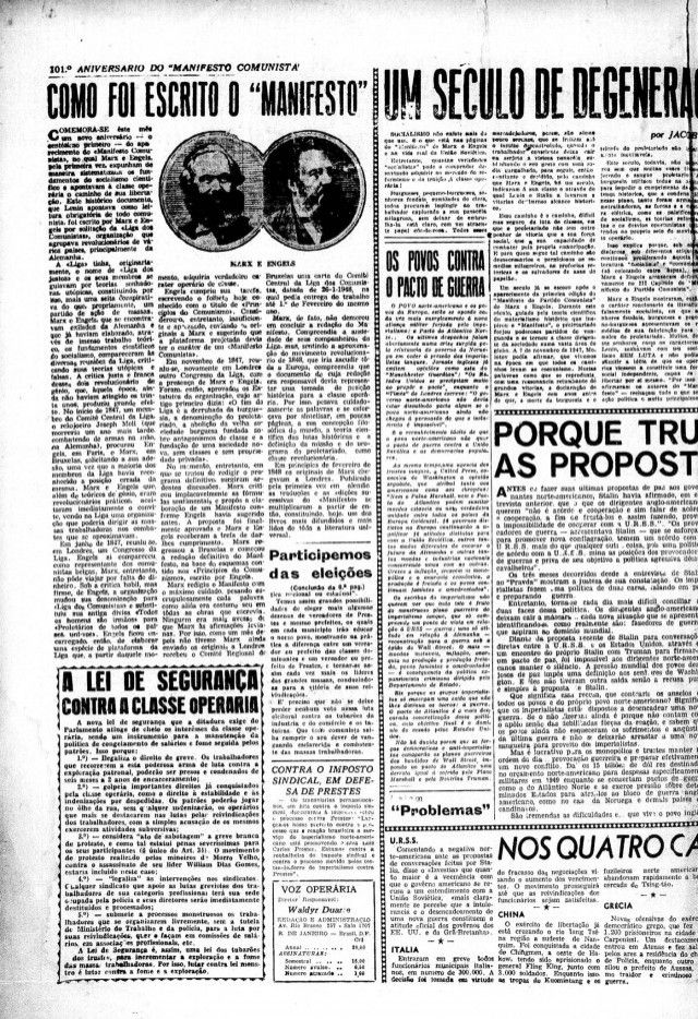  Edi&ccedil;&atilde;o n&uacute;mero 1 do jornal &quot;Voz Oper&aacute;ria&quot;