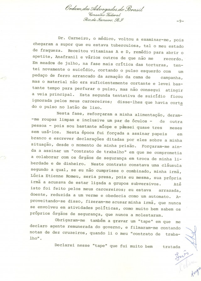  Relat&oacute;rio de In&ecirc;s Etienne Romeu &agrave; Comiss&atilde;o de Direitos Humanos do Conselho Federal da OAB