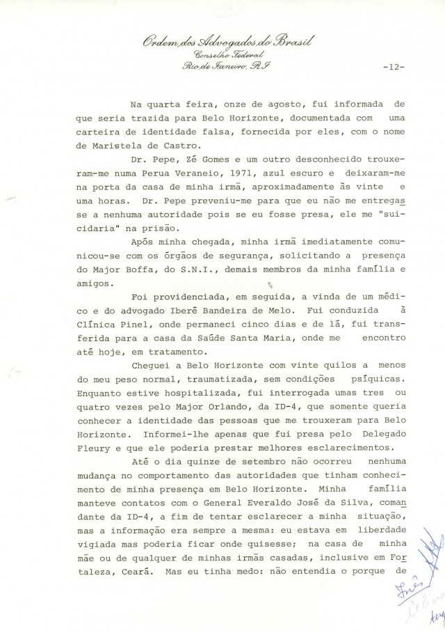  Relat&oacute;rio de In&ecirc;s Etienne Romeu &agrave; Comiss&atilde;o de Direitos Humanos do Conselho Federal da OAB