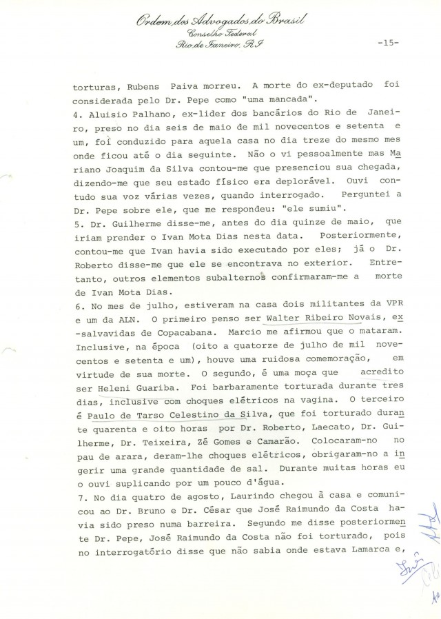  Relat&oacute;rio de In&ecirc;s Etienne Romeu &agrave; Comiss&atilde;o de Direitos Humanos do Conselho Federal da OAB