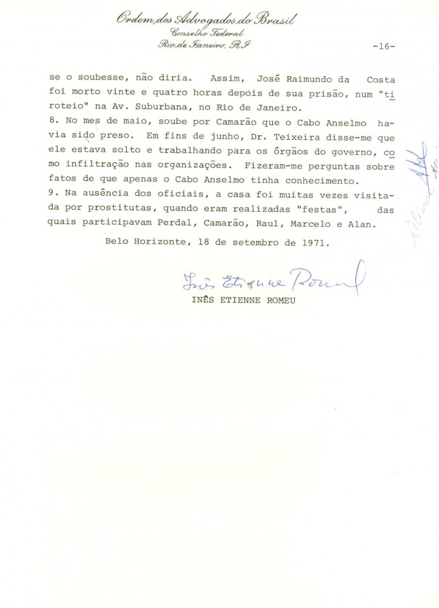  Relat&oacute;rio de In&ecirc;s Etienne Romeu &agrave; Comiss&atilde;o de Direitos Humanos do Conselho Federal da OAB