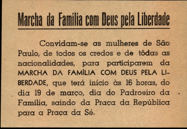  Convite&nbsp;publicado nos principais jornais de S&atilde;o Paulo em mar&ccedil;o de 1964