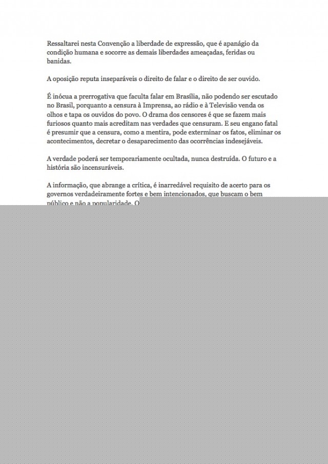  &Iacute;ntegra do discurso de Ulysses Guimar&atilde;es, anticandidato a presidente da Rep&uacute;blica, na conven&ccedil;&atilde;o do MDB
