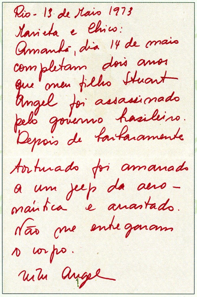   Zuzu escreve a Chico Buarque e Marieta Severo em sua campanha de den&uacute;ncia contra os militares