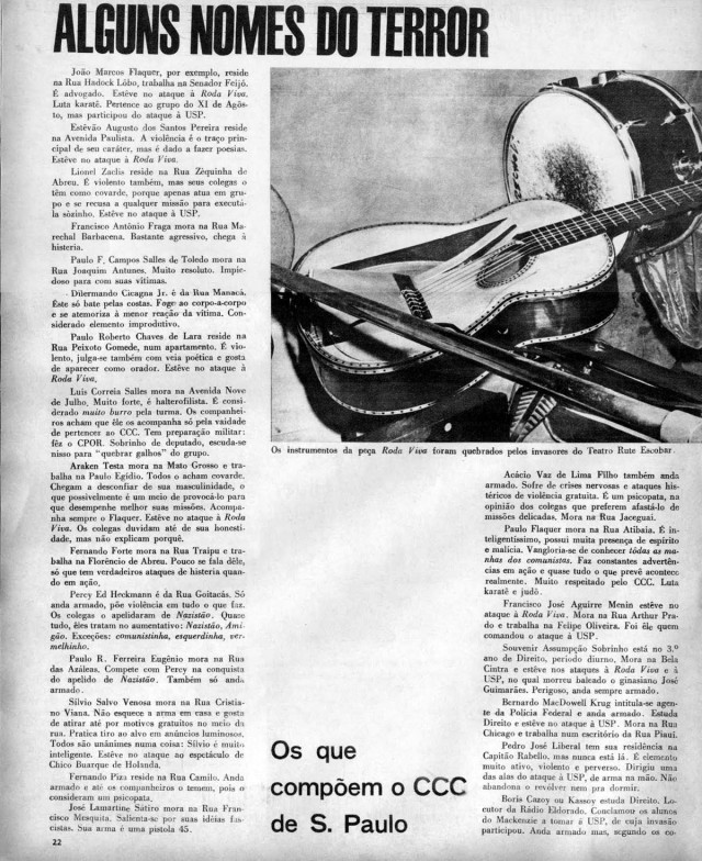   A revista O Cruzeiro  de novembro de 1968 traz reportagem sobre o Comando de Ca&ccedil;a aos Comunistas