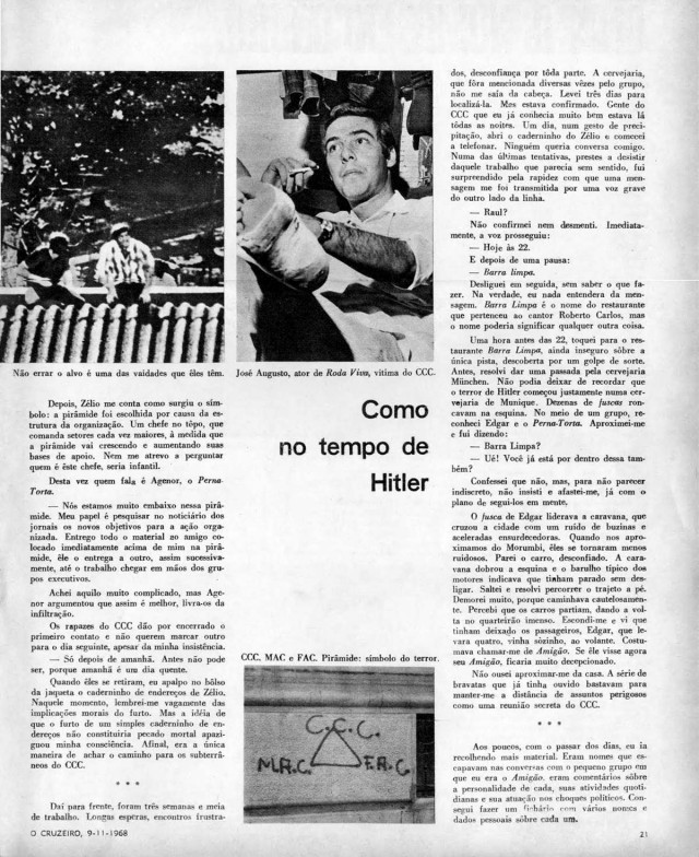   A revista O Cruzeiro  de novembro de 1968 traz reportagem sobre o Comando de Ca&ccedil;a aos Comunistas