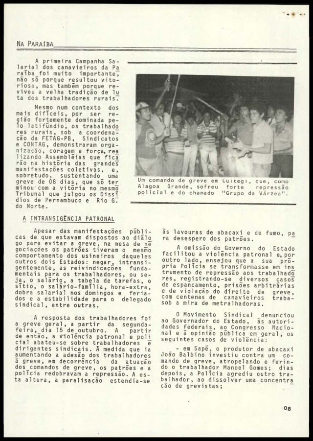  Edi&ccedil;&atilde;o de &quot;O Trabalhador Rural&quot;, publica&ccedil;&atilde;o da Contag, do bimestre setembro/outubro de 1984