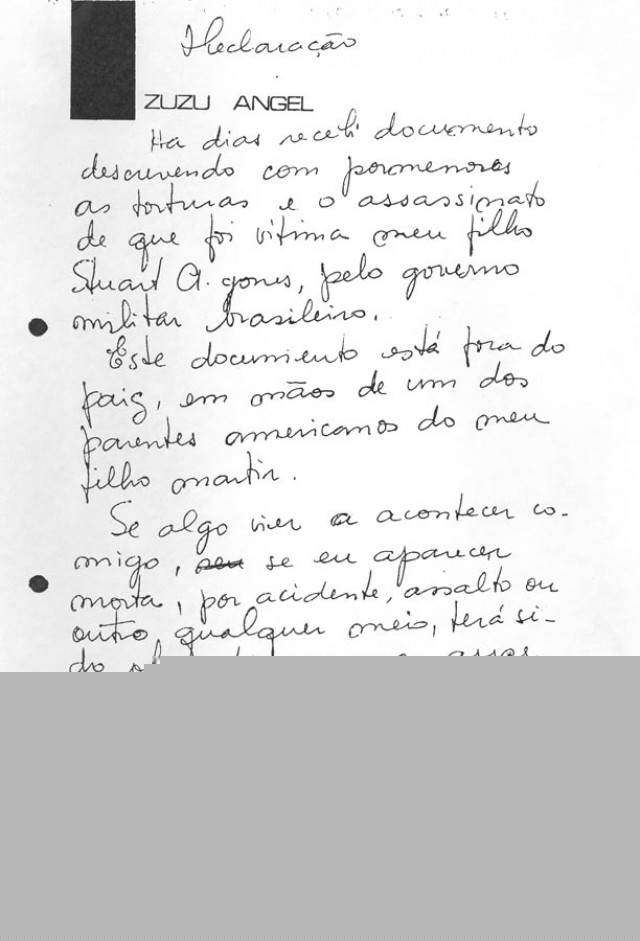   A estilista redige uma declara&ccedil;&atilde;o em que prev&ecirc; o atentado de que seria v&iacute;tima&nbsp;