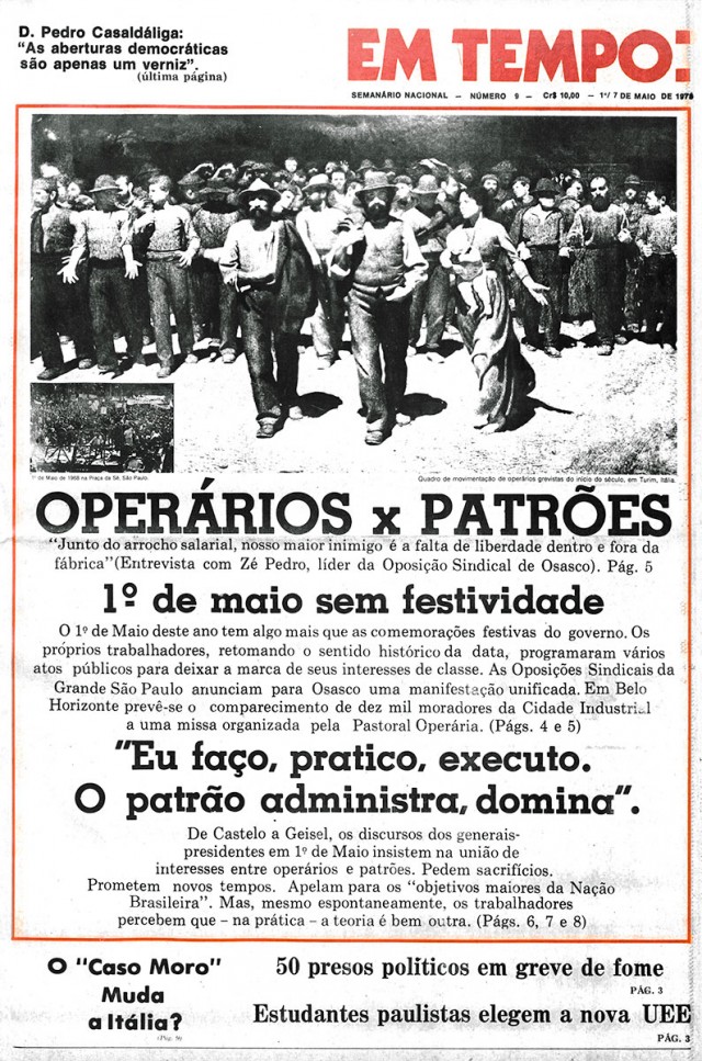  Jornal &quot;Em Tempo&quot;, de&nbsp;1&ordm; de maio de 1978, destaca o confronto entre empregados e empres&aacute;rios e a organiza&ccedil;&atilde;o do movimento sindical no pa&iacute;s