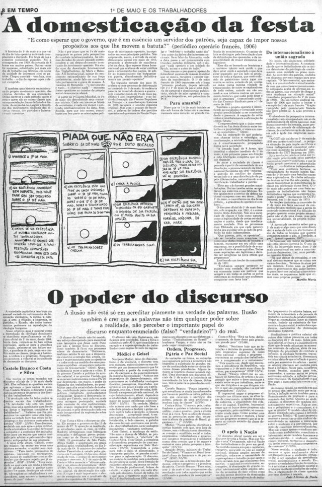  Jornal &quot;Em Tempo&quot;, de&nbsp;1&ordm; de maio de 1978, destaca o confronto entre empregados e empres&aacute;rios e a organiza&ccedil;&atilde;o do movimento sindical no pa&iacute;s