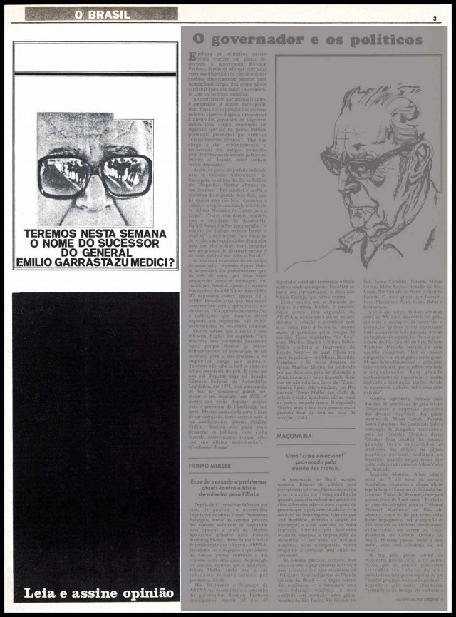   Censurado, &quot;Opini&atilde;o&quot; usava tarjas pretas para evidenciar o controle governamental, como nesta edi&ccedil;&atilde;o de 21 de junho de 1973  &nbsp;