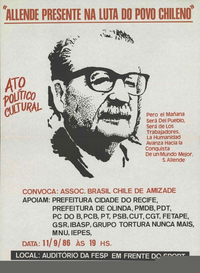  Convite para ato pol&iacute;tico e cultural realizado em 1986 no Recife em apoio &agrave; luta pela democracia no Chile