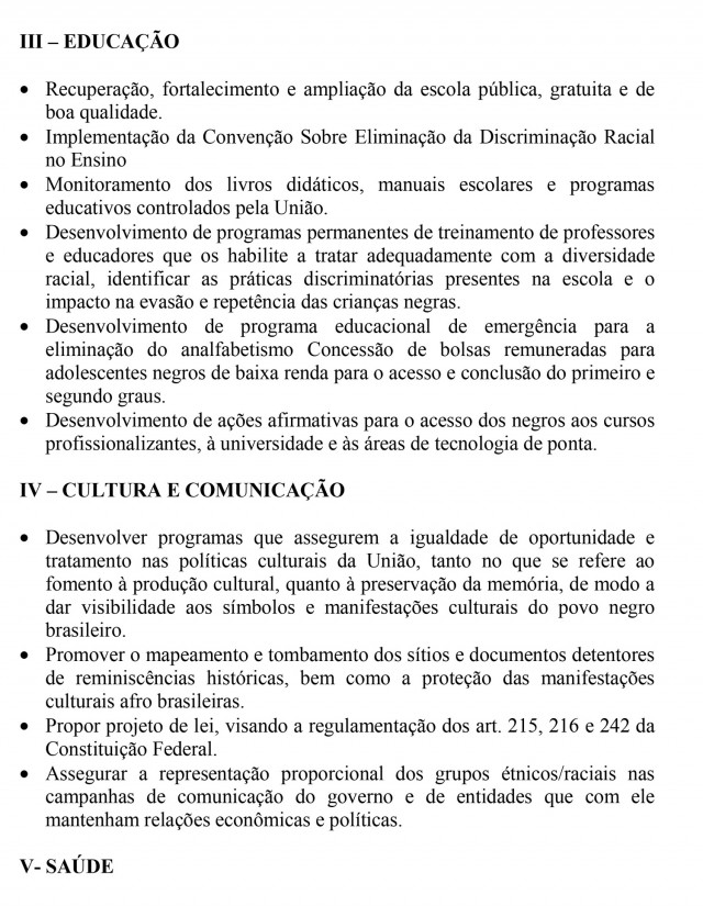  Documento entregue pelo movimento em novembro de 1995