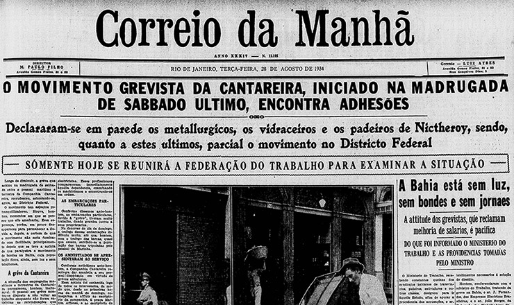  <strong> Manchete do “Correio da Manhã”,</strong> edição de 28 de agosto, sobre a greve 