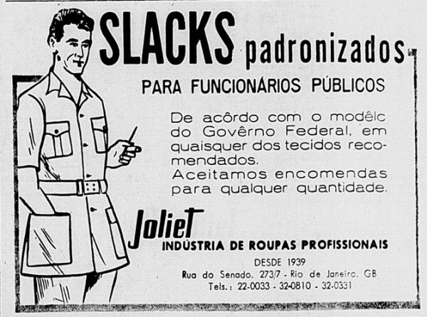   An&uacute;ncio de &quot;slacks&quot; &nbsp;publicado no jornal &quot;Ultima Hora&quot;, em 25 de mar&ccedil;o de 1961