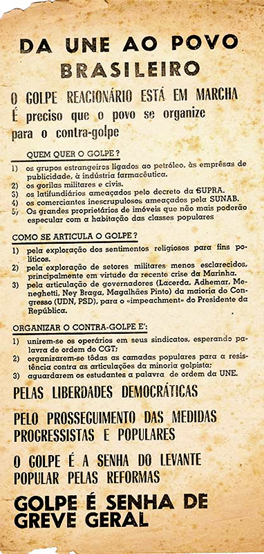  Texto da Uni&atilde;o Nacional dos Estudantes convoca greve geral e resist&ecirc;ncia ao golpe