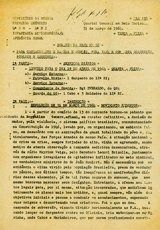   Boletim do Minist&eacute;rio da Guerra&nbsp;aponta as ordens para os militares