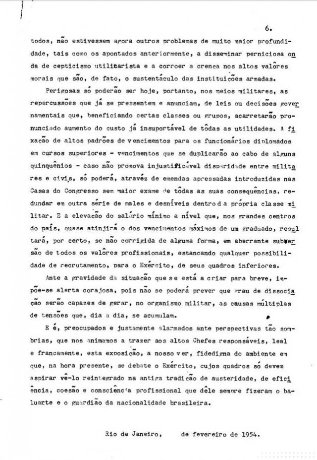       Documentos referentes ao &ldquo;Memorial dos Coron&eacute;is&rdquo; incluindo &iacute;ntegra do Manifesto sobre vencimentos do Ex&eacute;rcito, aparelhamento militar e envolvimento em problemas pol&iacute;ticos, entre outros temas 