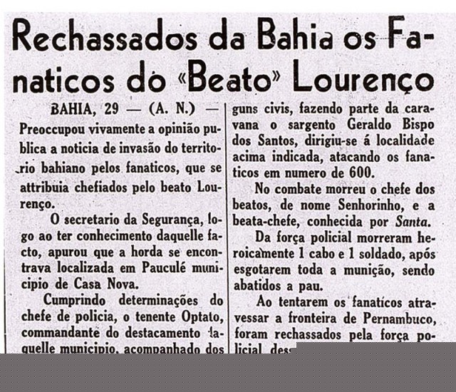   O massacre de Pau de Colher nas páginas do &quot;Diario Carioca&quot;, 30 de janeiro de 1938