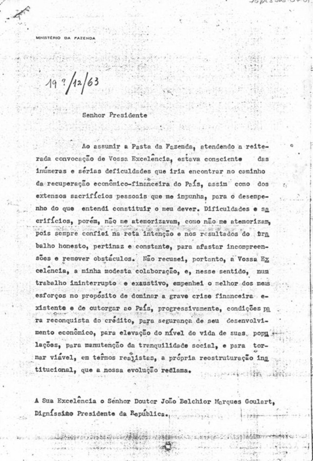   Carta de demiss&atilde;o  de Carvalho Pinto