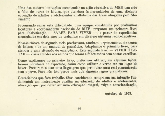   Cartilha "Viver é Lutar"  publicada em 1963