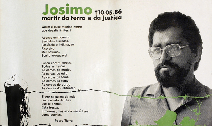  <strong> Cartaz da CPT </strong> em homenagem a padre Josimo, assassinado a mando de proprietário de terras em Imperatriz (MA)