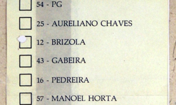  <strong> Cédula eleitoral </strong> com os nomes dos 22 candidatos à Presidência da República na eleição de 1989
