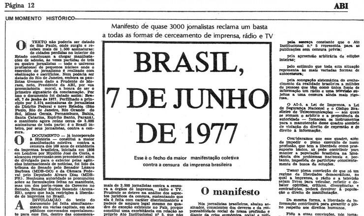  <strong> Íntegra do manifesto</strong> da Associação Brasileira de Imprensa   