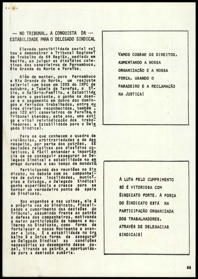  Edi&ccedil;&atilde;o de &quot;O Trabalhador Rural&quot;, publica&ccedil;&atilde;o da Contag, do bimestre setembro/outubro de 1984