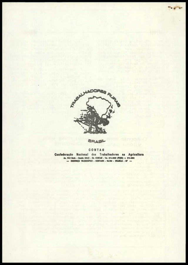  Edi&ccedil;&atilde;o de &quot;O Trabalhador Rural&quot;, publica&ccedil;&atilde;o da Contag, do bimestre setembro/outubro de 1984