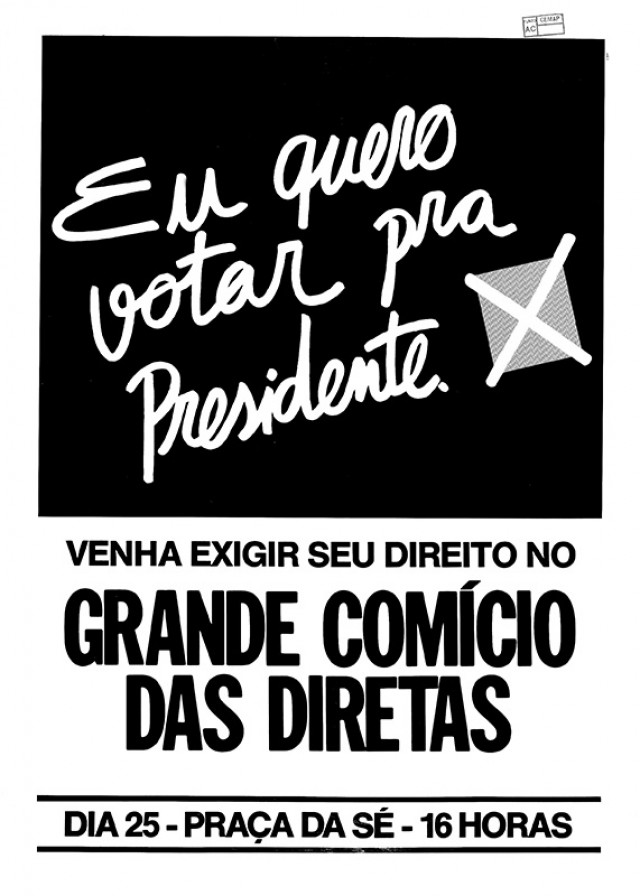  Cartaz do com&iacute;cio da pra&ccedil;a da S&eacute;, no dia 25 de janeiro